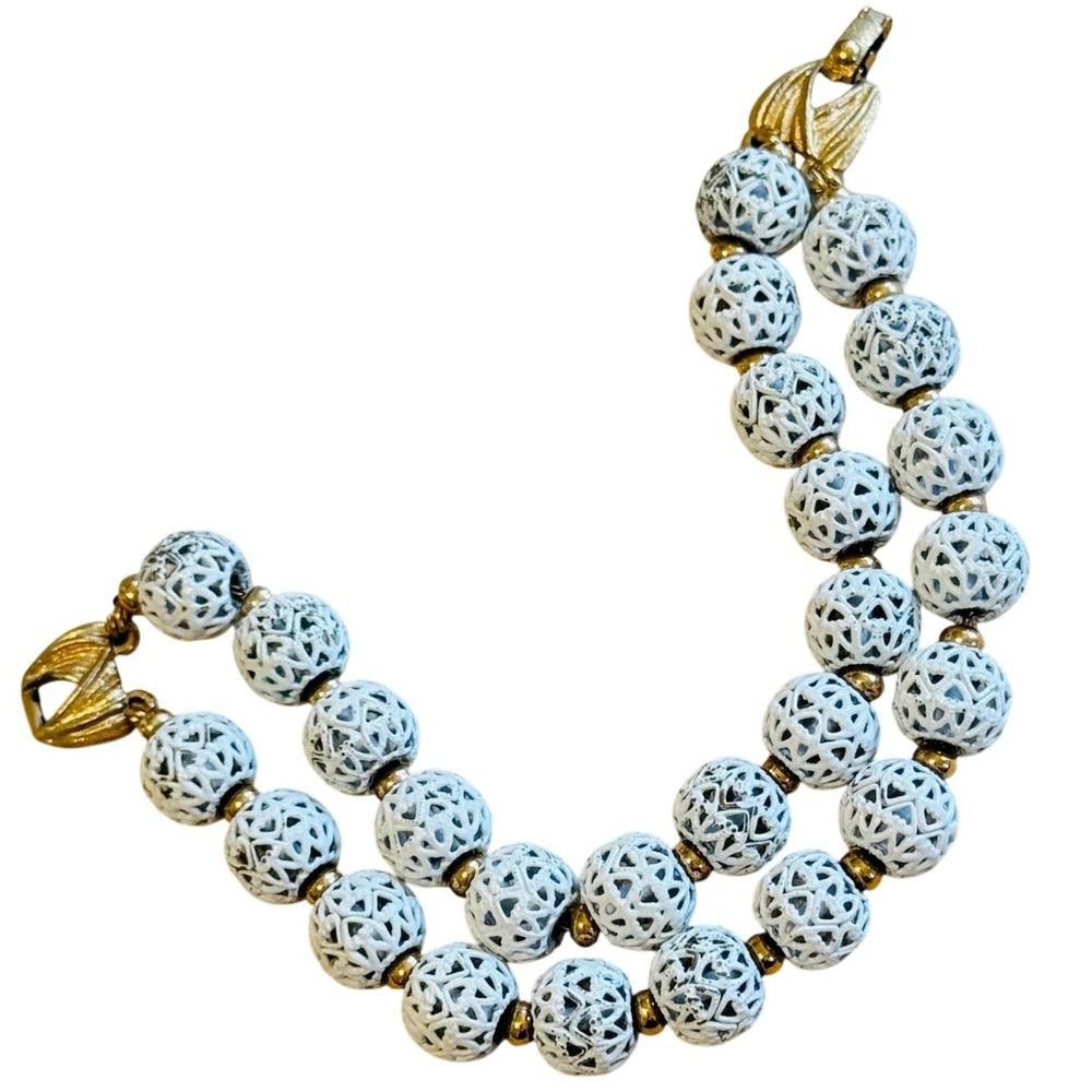 VTG Monet openwork beaded double strand Bracelet multi MCM Retro 2‎ rows 7.5"